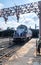 Vertical view of a New Jersey Transit Train pullling out of the historic Hoboken Terminal