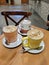 Vertical View of A selection of crafted cappuccinos in Polka Dot Cups