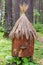 Vertical view to an ancient apiary with artificial hives made of