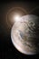 Vertical wallpaper of planet in space. Outer dark space wallpaper. Surface of planet . Sphere. View from orbit. Elements of this