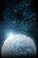 Vertical wallpaper of planet in space. Outer dark space wallpaper. Surface of planet . Sphere. View from orbit. Elements of this