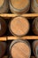 Vertical wooden wine barrels