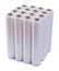 Vertically oriented rolls of stretch film on white background.