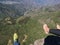 Vertiginous view from the Salazes crest with feet in space