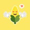 Very adorable corn character. Cute funny corn in cartoon kawai style. Vector isolate on color background