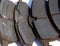 very badly worn and damaged brake pads of the car