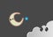 A very beautiful and creative cartoonistic artwork of the moon, a star and a cloud in a grey background.