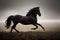 Very beautiful Friesian horse while running in the field.