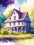 Very Beautiful Old House and Watercolor Background