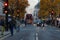 Very busy Oxford Street in London with Christmas decorations