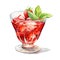 Very colorful drink with strawberry, mint and ice