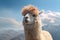 Very cute alpaca, Portrait of white alpaca