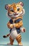 A very cute anthropomorphic tiger is smiling.