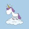 Very cute cartoon unicorn standing on a cloud