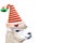 Very cute and funny christmas animal alpaca wearing a elf hat isolated on a empty white background