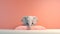 A very cute little elephant lies on a pink bed. Image of a cute, minimalist watercolor style. Generative ai