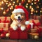 very cute little puppy wearing a santa hat