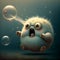 A very Cute looking Creature with Frightened Look Sinking Underwater and Bubbles around