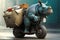 A very cute turtle is aiming, riding a motorcycle, and delivering goods or food to customers in this side view cartoon profile