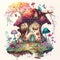 Very cute and Whimsical house in a fantasy forest. Abstrack. Generative AI