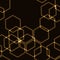 Very dark seamless background with gold hexagons outlines