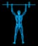 Very detailed and medically accurate 3D Illustration of a translucent man lifting weights
