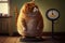 Very fat cat is weighed on the scales. Concept of overeating, obesity and diet. Funny pet. Created with Generative AI