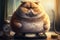 Very fat cat is weighed on the scales. Concept of overeating, obesity and diet. Funny pet. Created with Generative AI