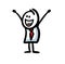 Very happy office character raises hands up in great emotions.