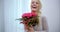 Very Happy Woman Received a Bouquet of Roses