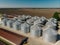 Very large grain elevator filmed from a bird`s eye view