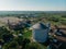 Very large grain elevator filmed from a bird`s eye view