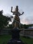 a very large and majestic statue of goddess saraswati