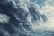 A very large wave rising in the middle of the ocean, showcasing its powerful force and towering height, Cybernetic clouds merging