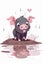 A very little pig in mud on white background generative AI