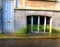 Very moldy window. Green mold covers the glass and window frame. Humid damp climate, a lot of rain. Bruges. Brugge.