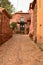 Very Narrow Streets Of A Quaint Village With Its Black Slate Roofs In Madriguera. Architecture Vacation Travel Rural Life.