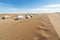 Very nice camp with a few tents surrounded by sand dunes of Sahara desert, Morocco