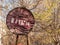 Very old faded road sign is prohibited. Close-up.