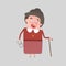 Very old lady holding a stick and glasses. 3D