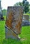 Very old mold covered broken statue / headstone in a cemetery