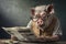 a very old pig wearing glasses and reading newspaper, created with Generative AI technology