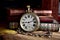 Very old pocket watch and books on a table