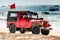 Very old roasty off road car 4x4, beach lifeguards on beach, off road car 4x4, CALANGUTE, GOA, INDIA JANUARY 2, 2019