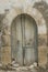 Very old wooden arc door in arabian style