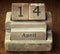 Very old wooden vintage calendar showing the date 14th April o