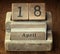 Very old wooden vintage calendar showing the date 18th April o