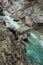 Very particular river rocks carved by turquoise water, in the mountain