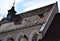 Very pitched roof in dark tiles, with a small bell tower, of a church, perhaps the cathedral, in Graz.