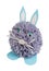 A very sad lonely homemade Easter bunny made of blue woolen threads